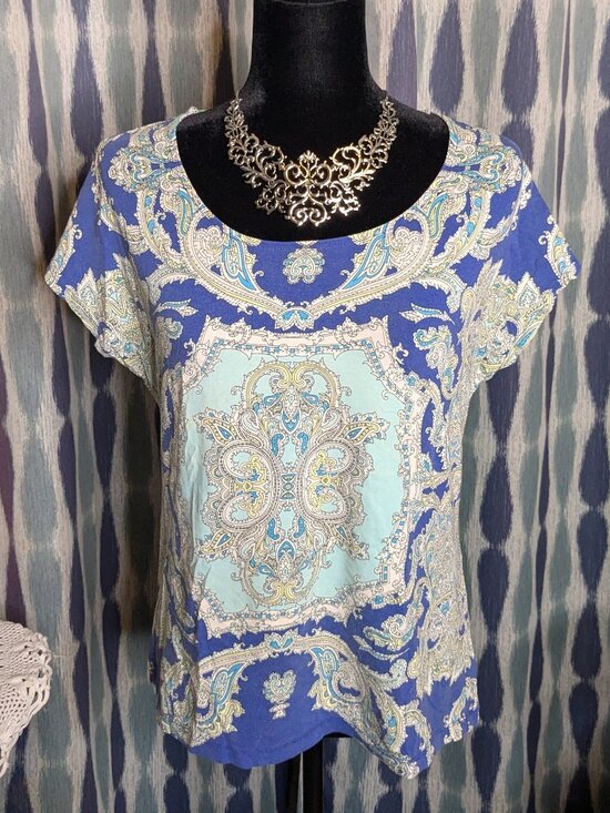 Chico's Tops - Chico's Blue Aqua Paisley Short Sleeve Tee Size 1 M
